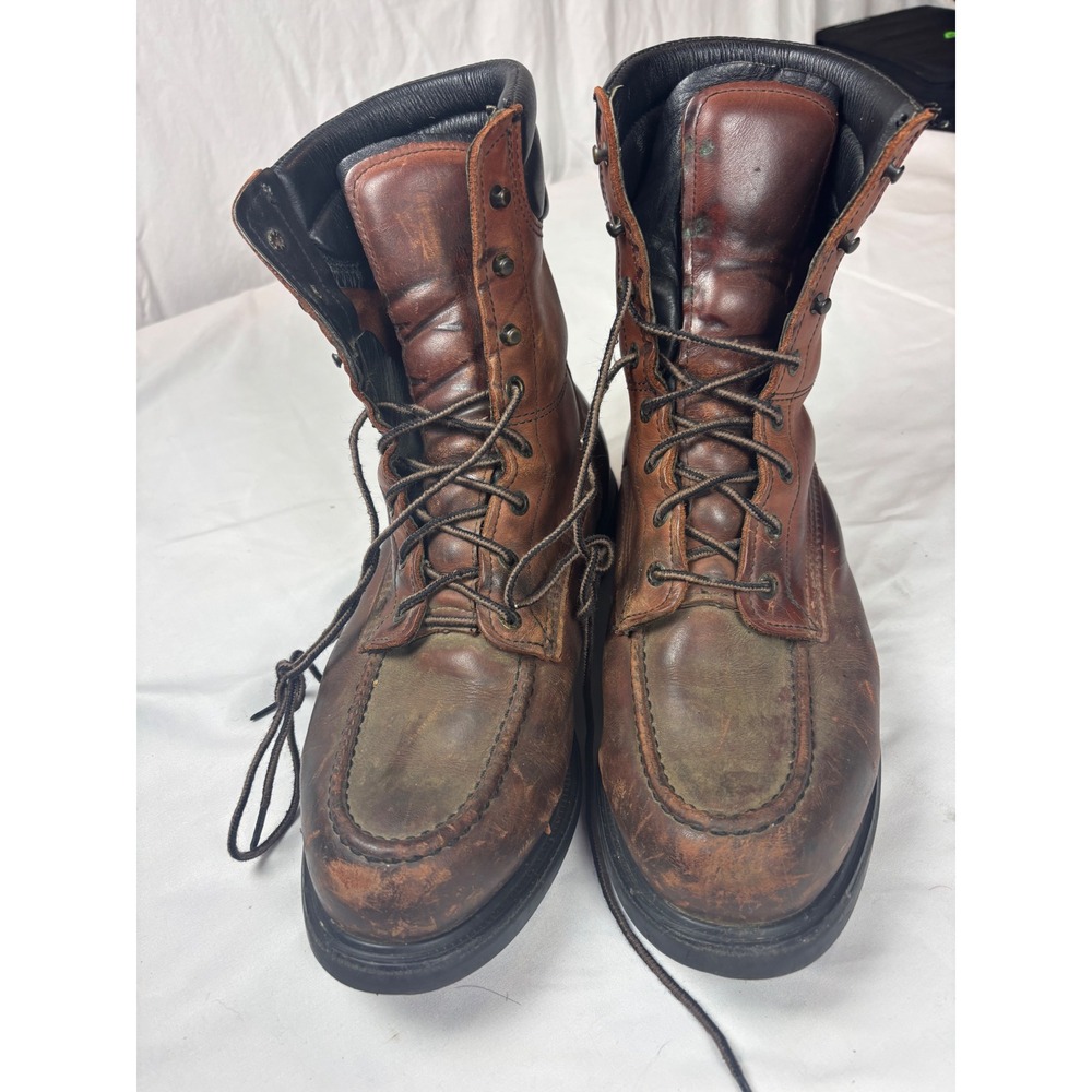 Red Wing Shoes 402 Mens 10.5 E2 Brown Leather Moc Toe Work Boots Made in USA